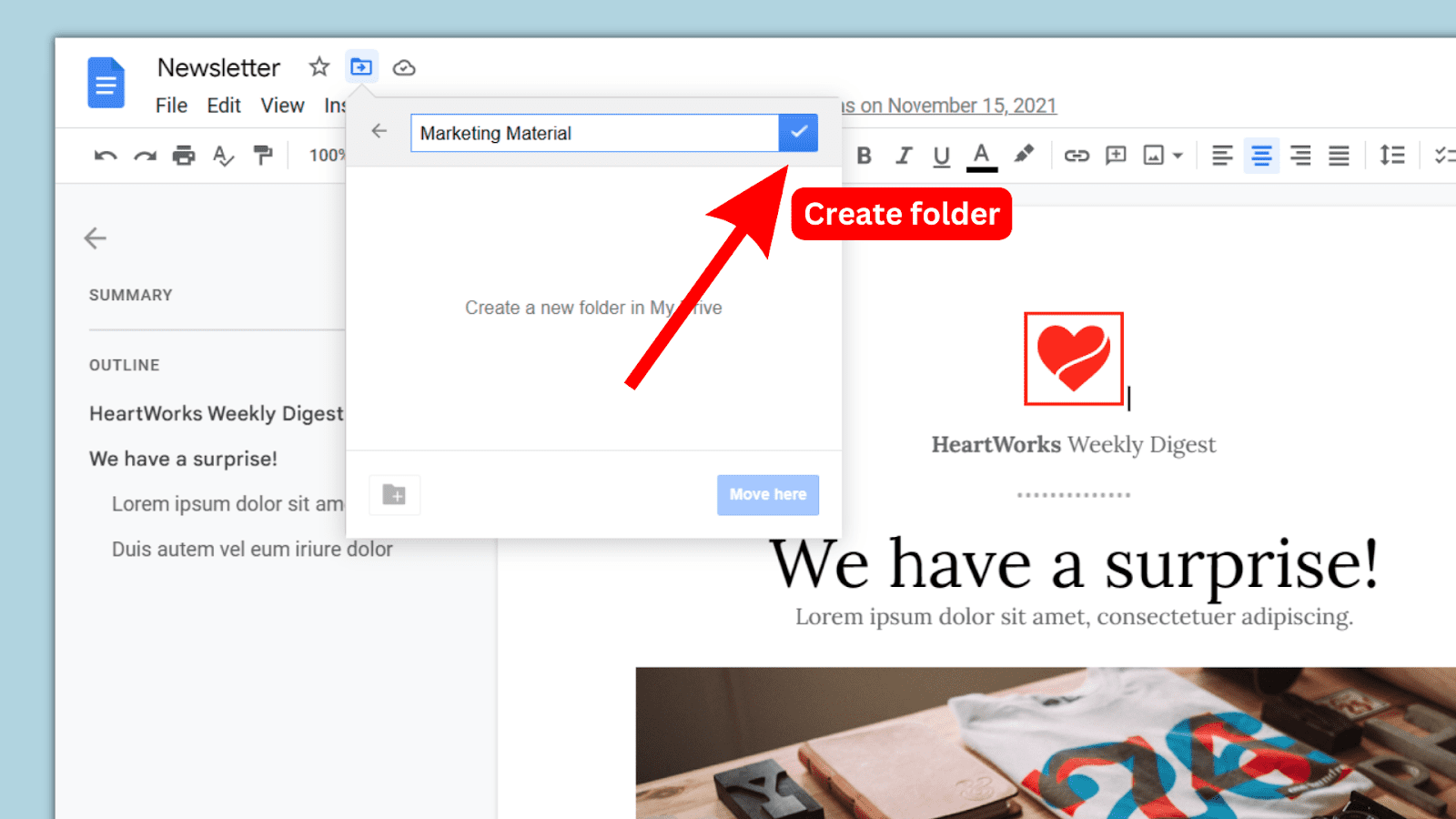 create folder in google docs