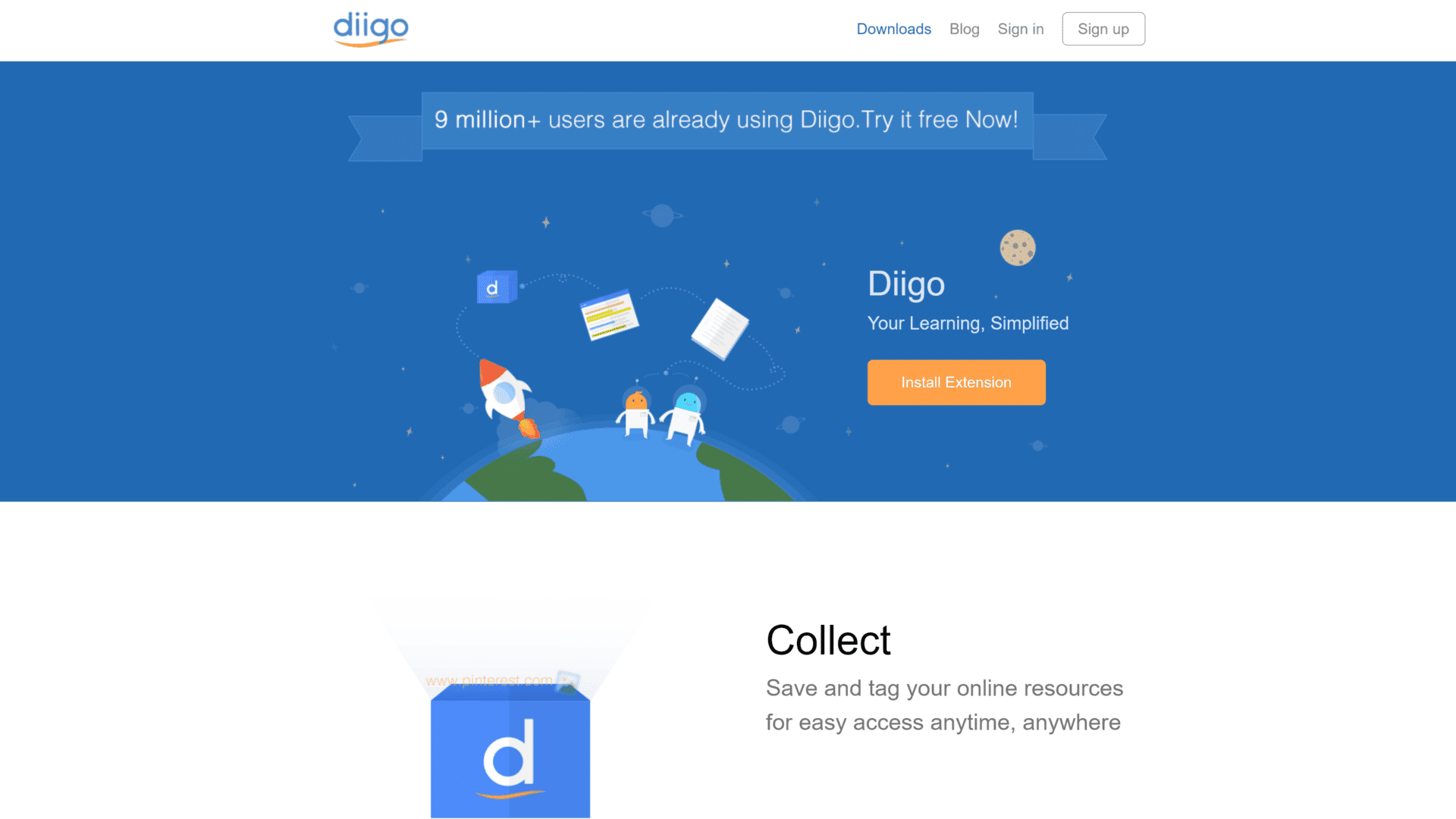 A screenshot of the diigo homepage