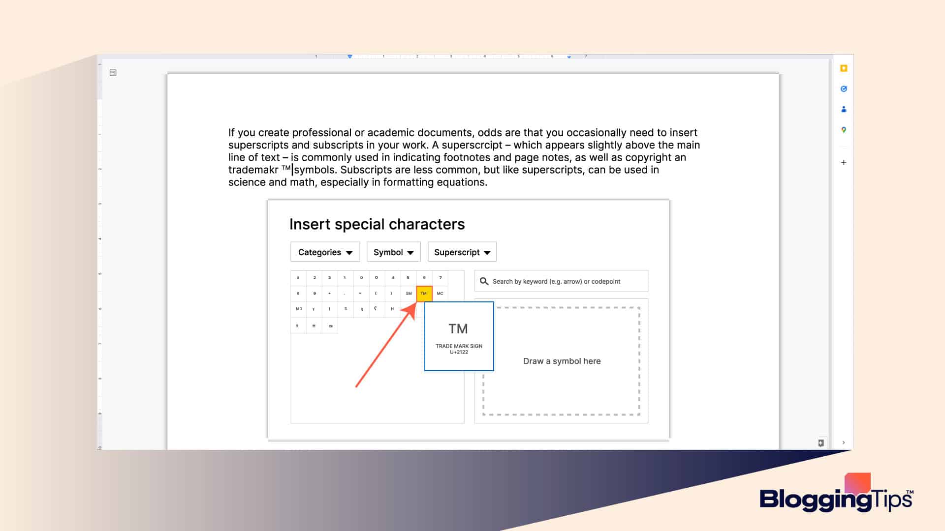 vector graphic showing an illustration of how to make a small number in google docs