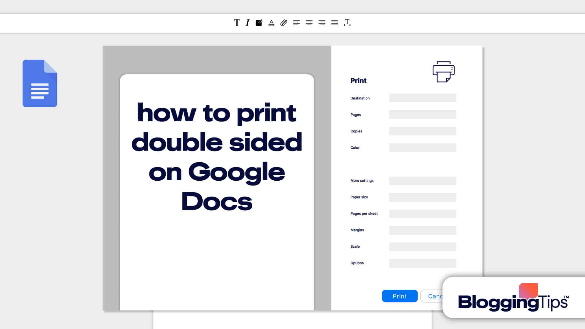 vector graphic showing an illustration of how to print double sides on google docs
