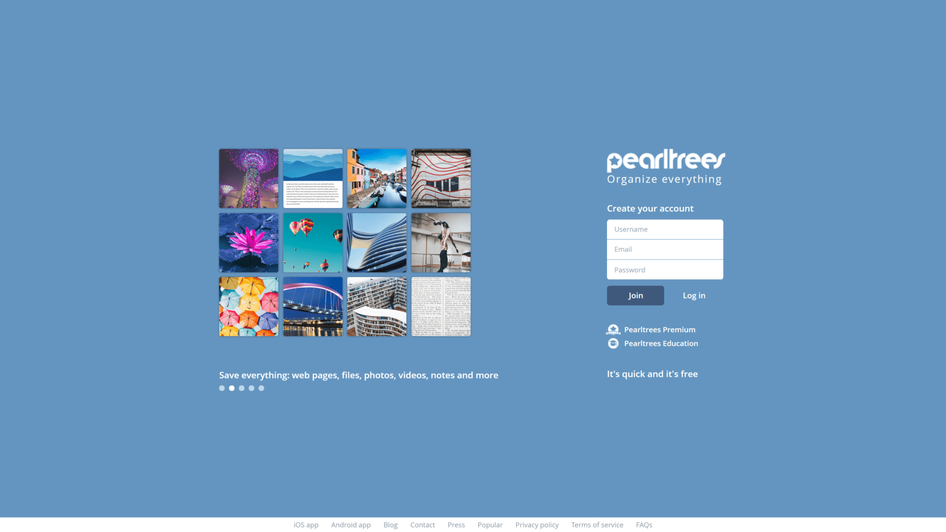 A screenshot of the pearl tree homepage