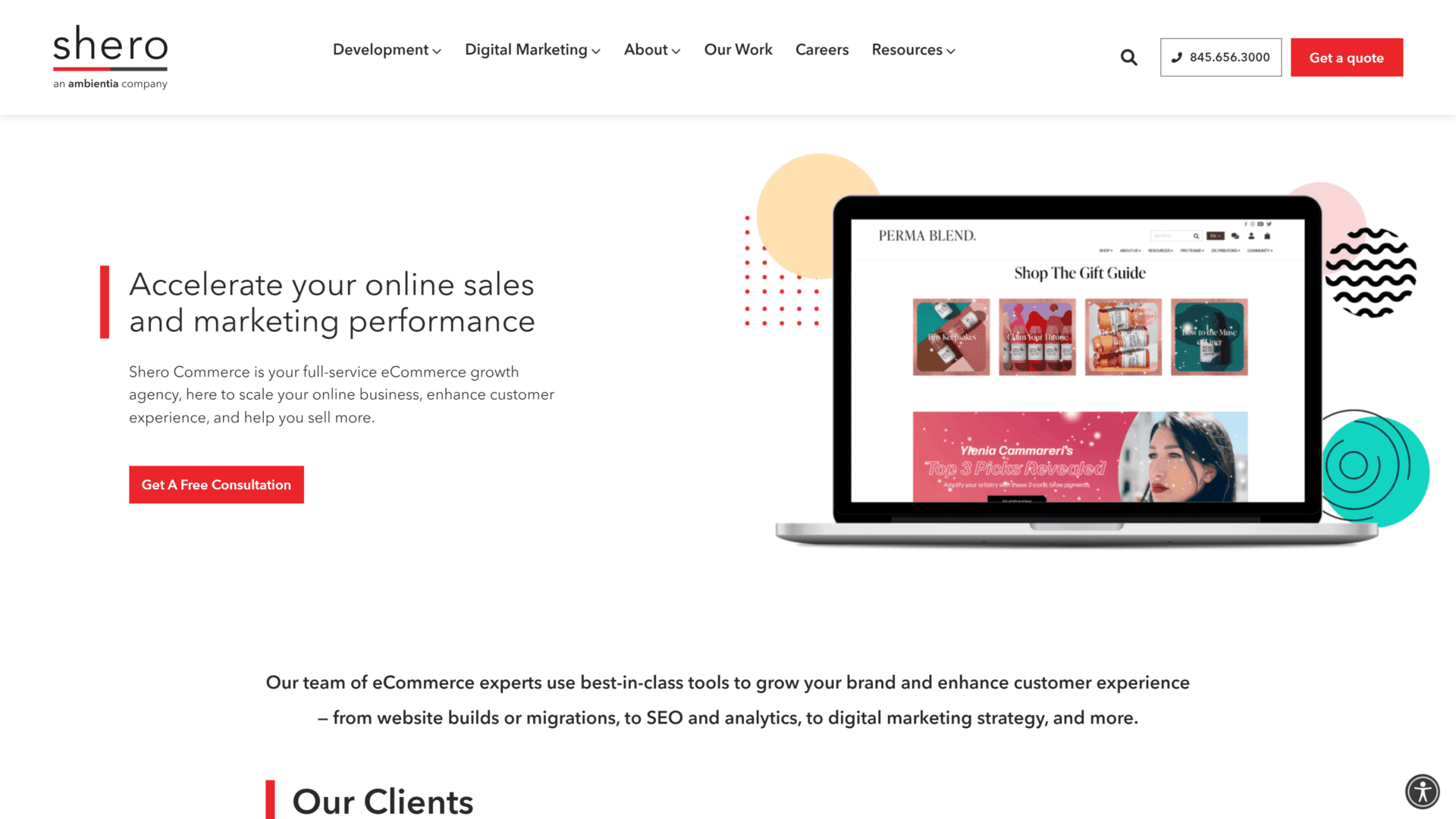 A screenshot of the shero commerce homepage