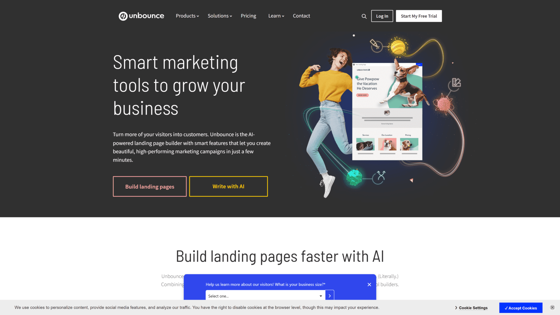 A screenshot of the unbounce homepage