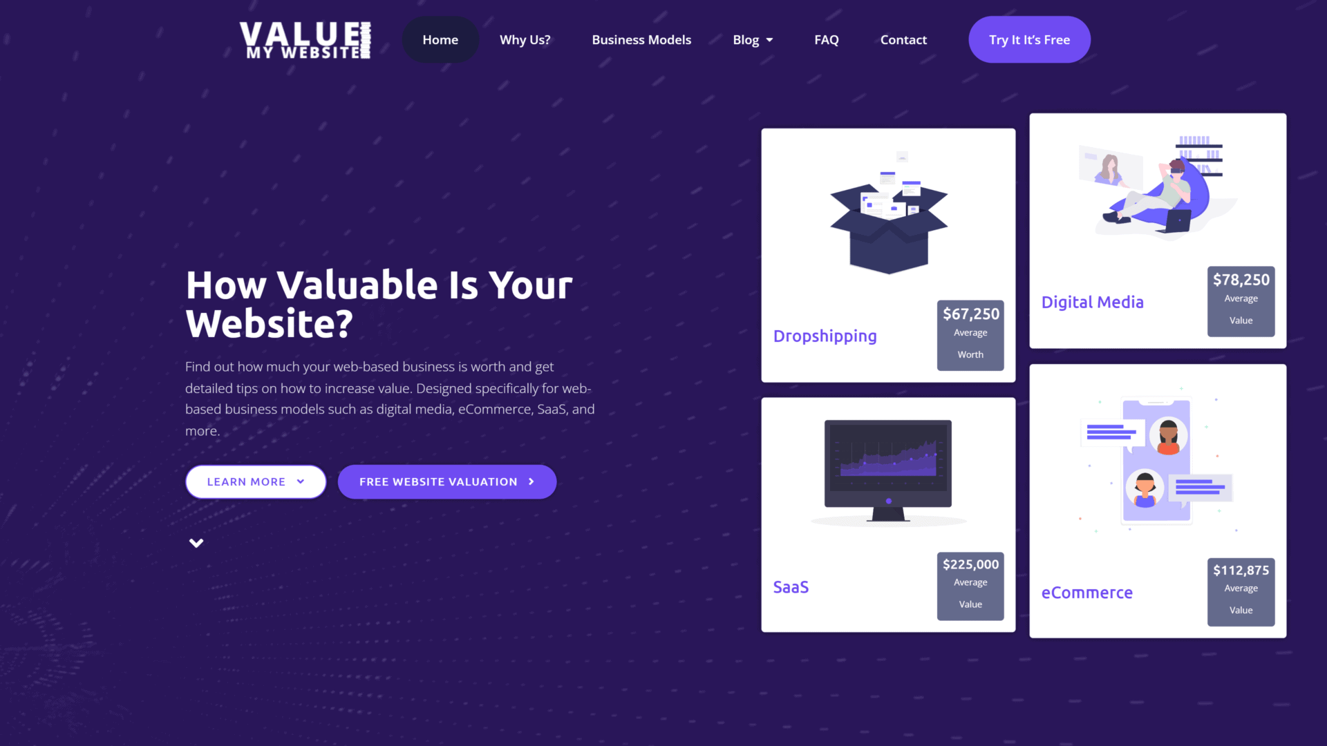 A screenshot of the value my website homepage