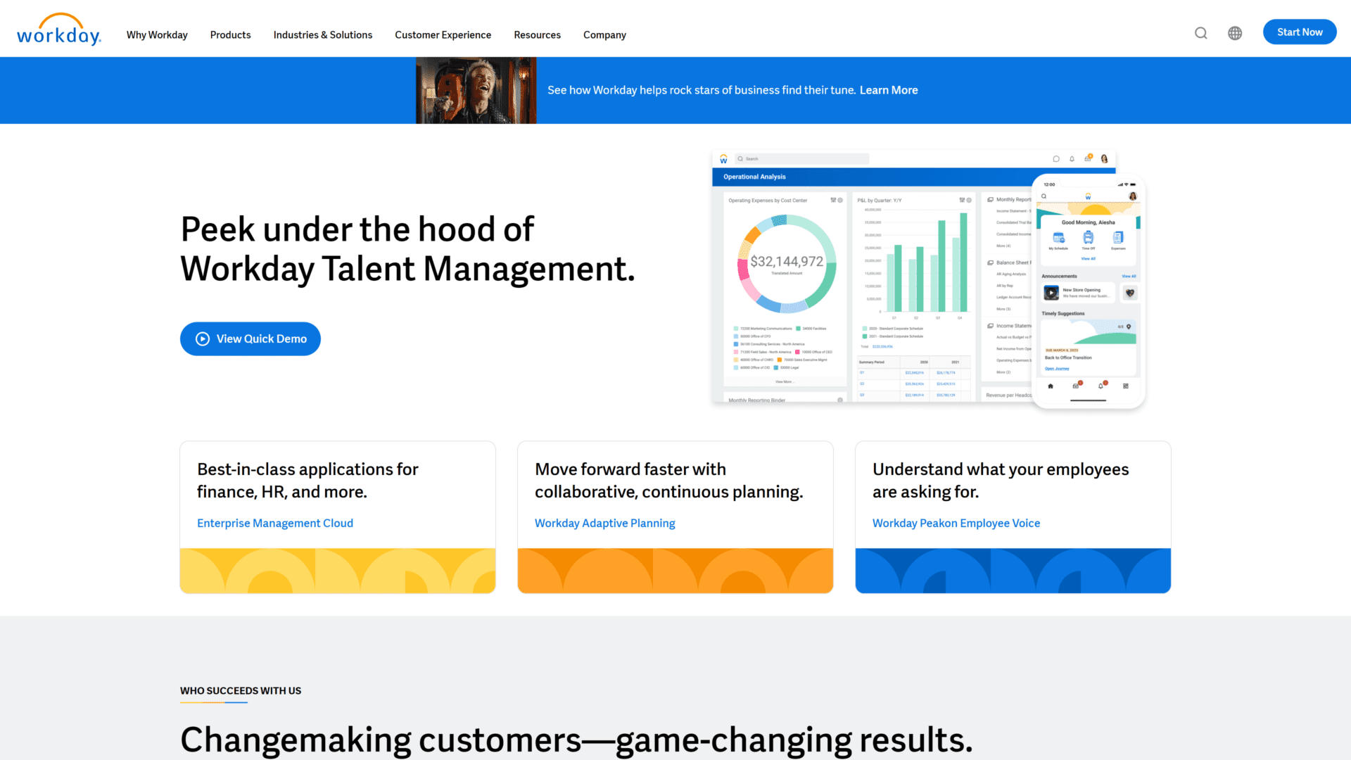 A screenshot of the workday homepage