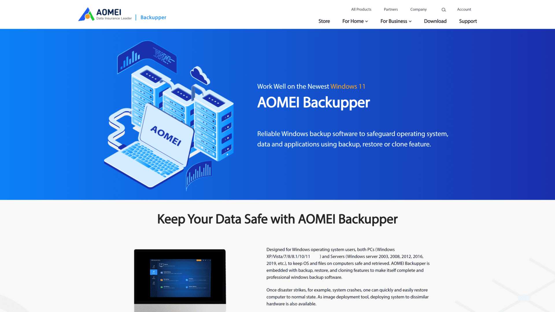 screenshot of the AOMEI Backupper homepage