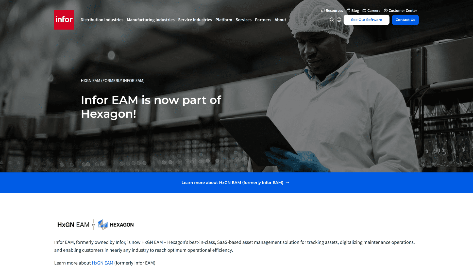 screenshot of the HxGN EAM homepage