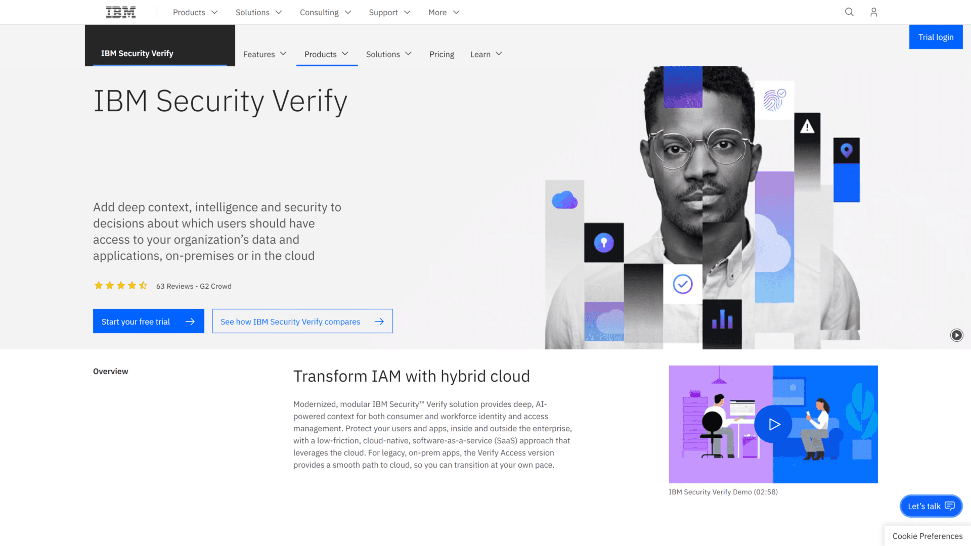 screenshot of the IBM security verify homepage