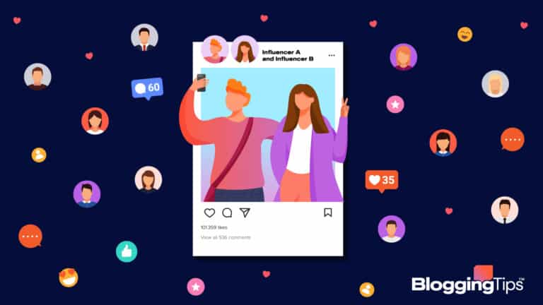 vector graphic showing an illustration of a man a woman using Instagram collab post