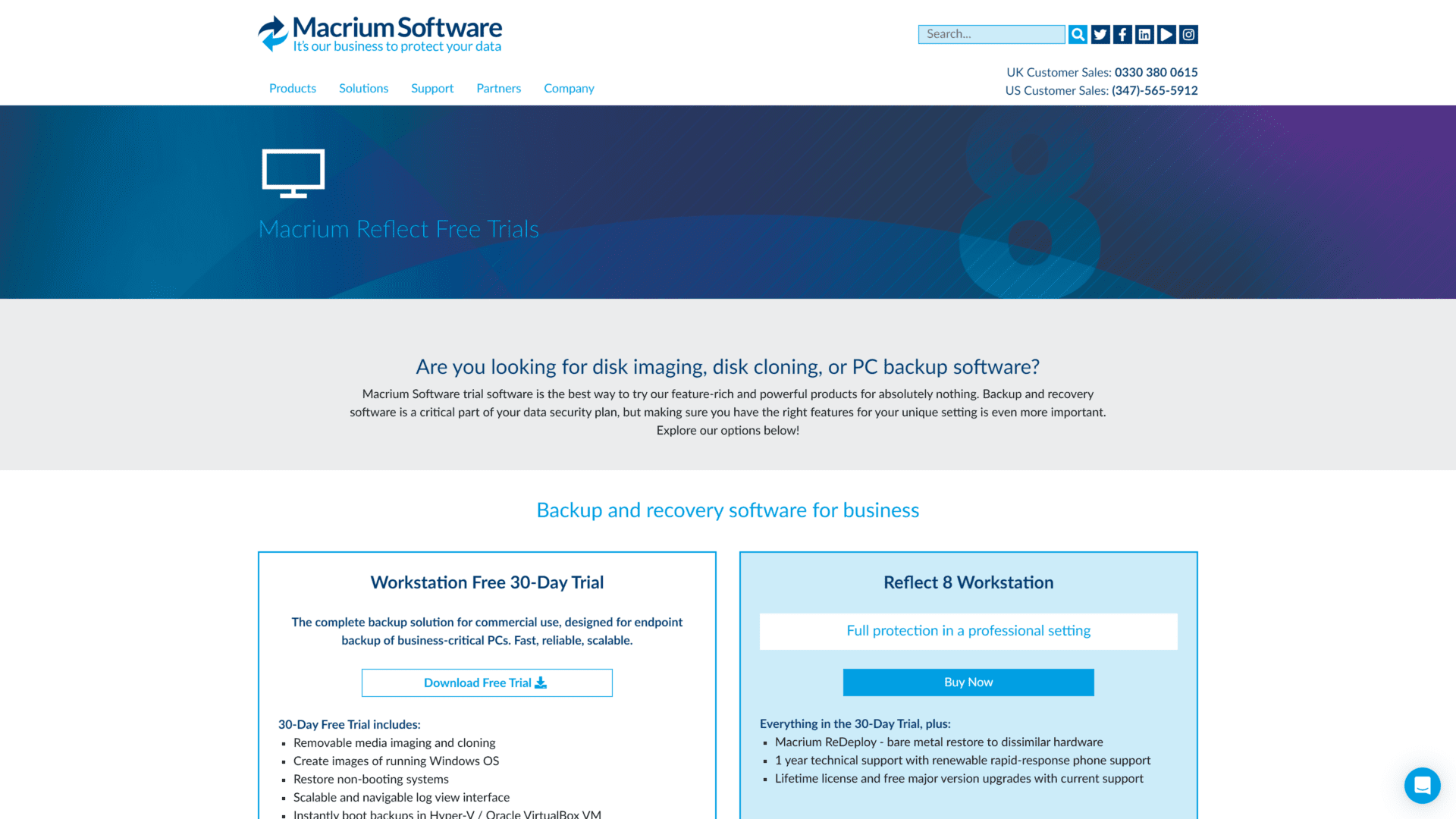 screenshot of the macrium reflect homepage