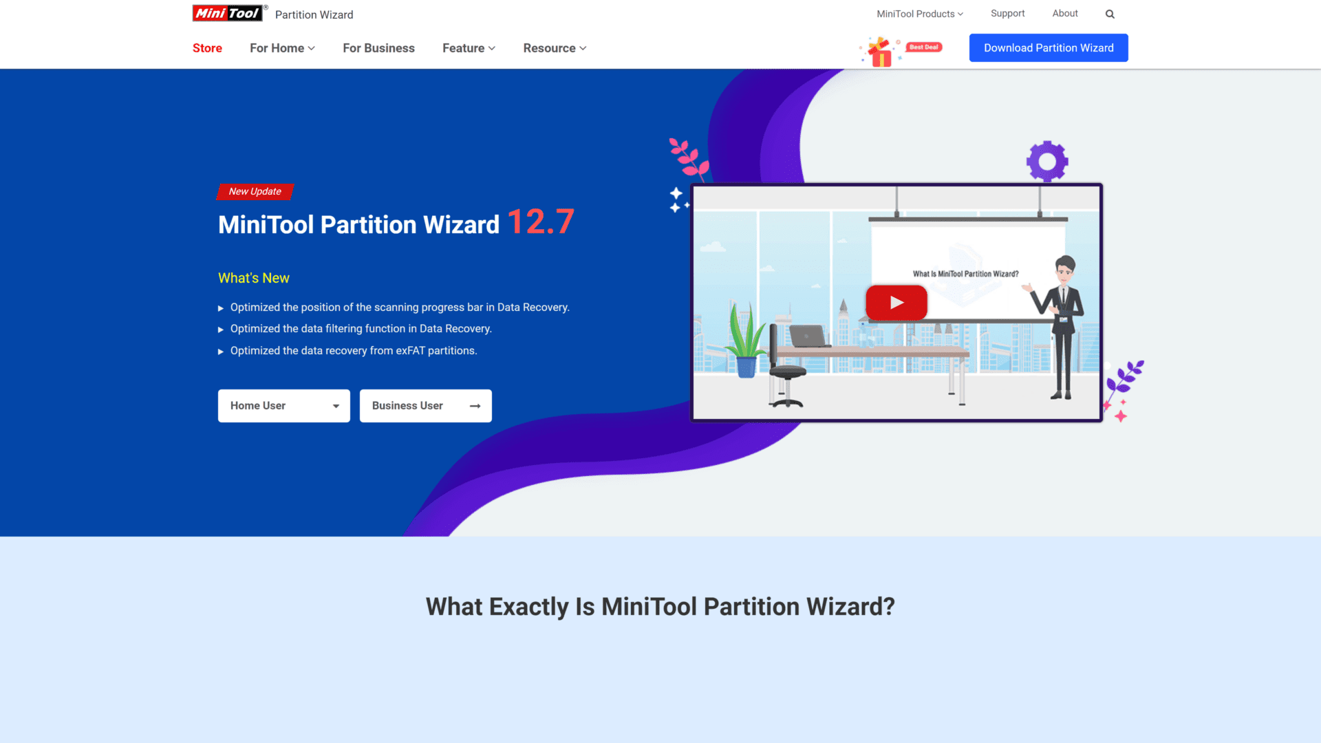 screenshot of the minitool partition wizard homepage