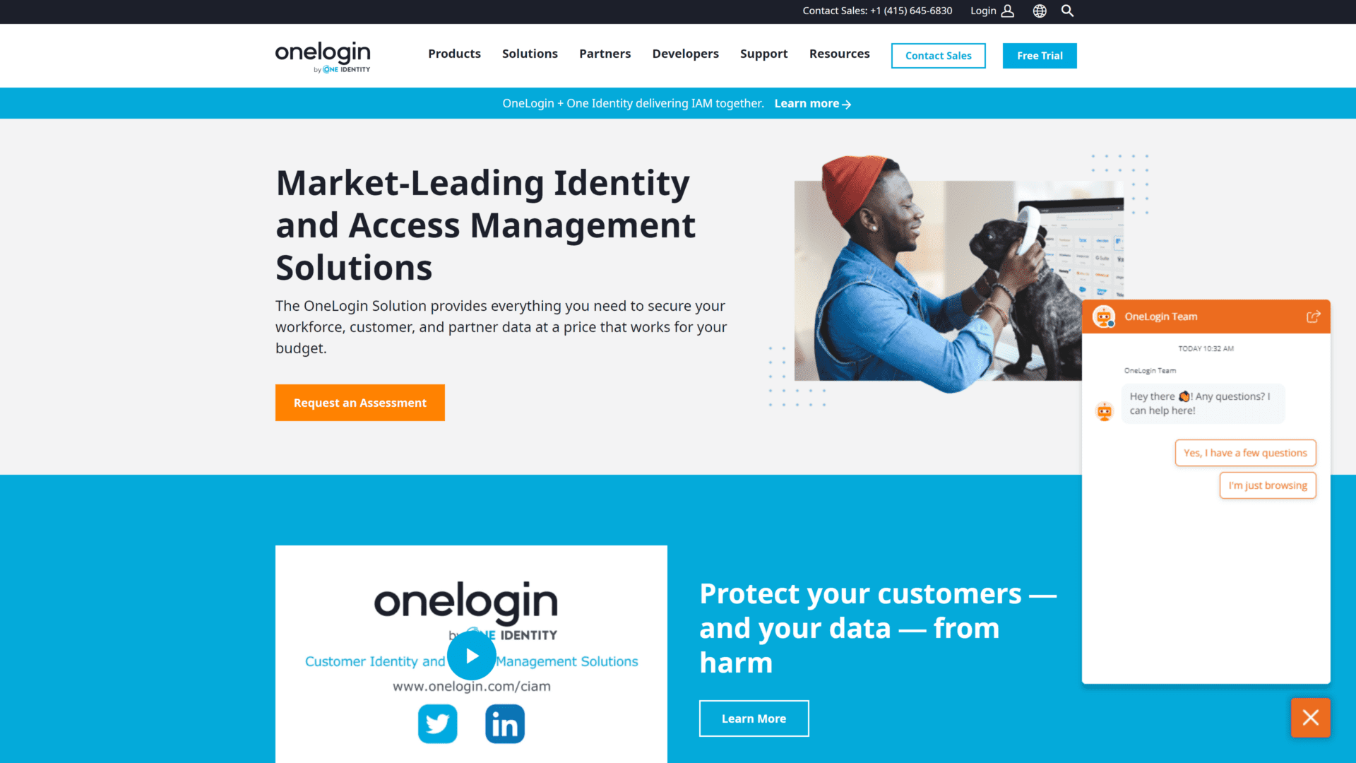 screenshot of the onelogin secure single sign on homepage