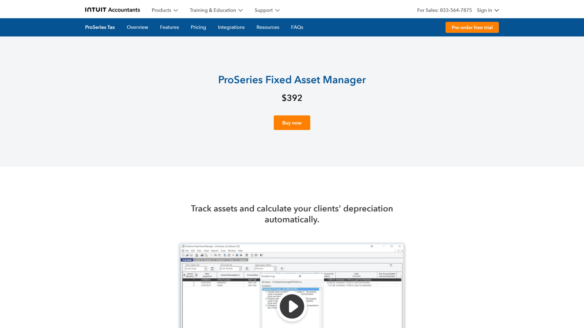 screenshot of the proseries fixed assets manager homepage
