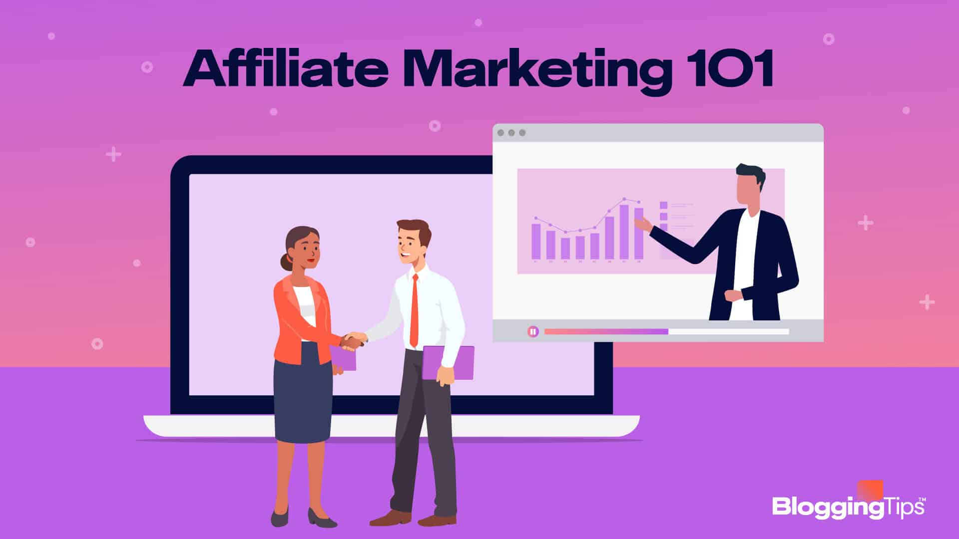 vector graphic showing an illustration showing people learn affiliate marketing