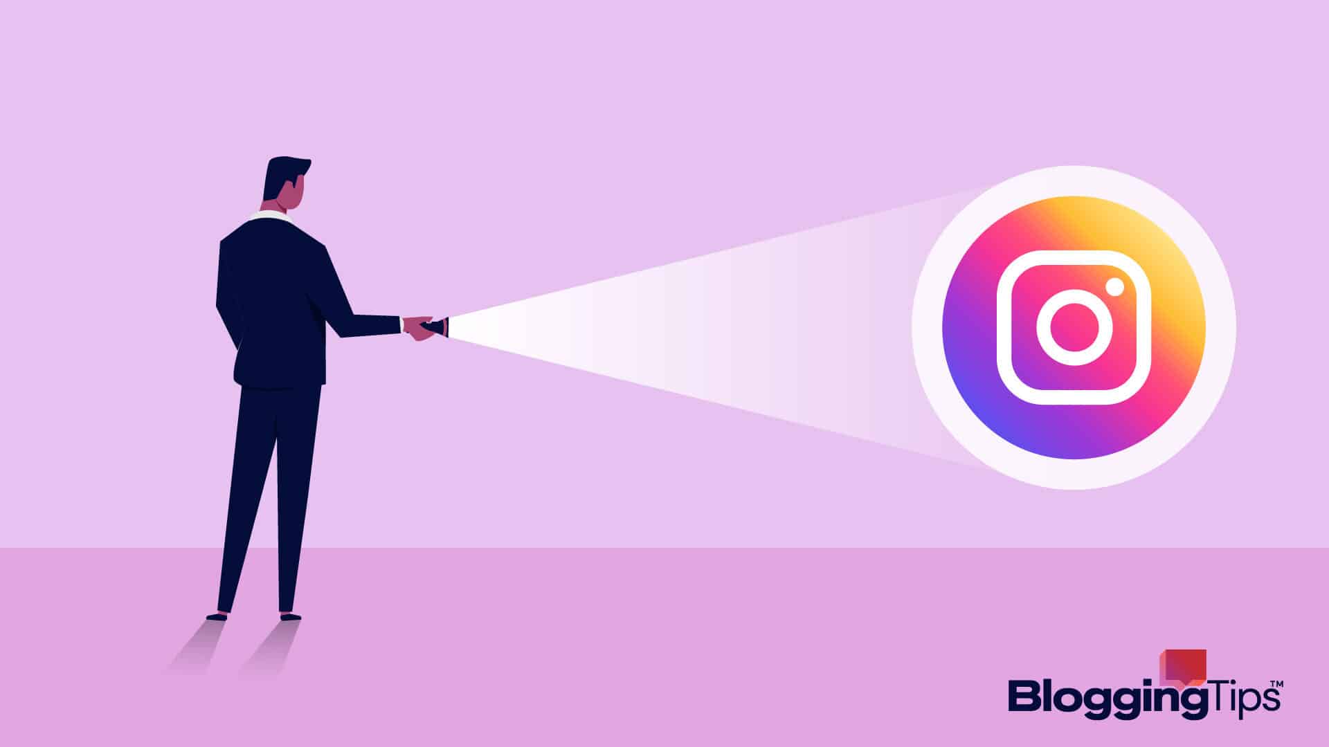 vector graphic showing an illustration of man shining light on what is Instagram