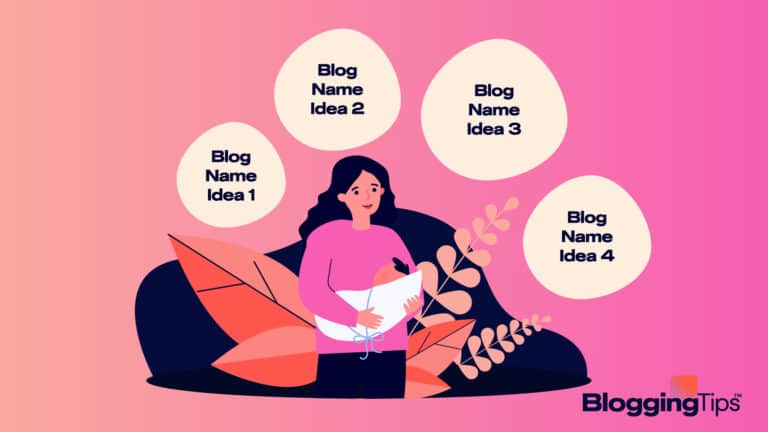 vector graphic showing an illustration of a woman thinking about a blog name ideas for moms