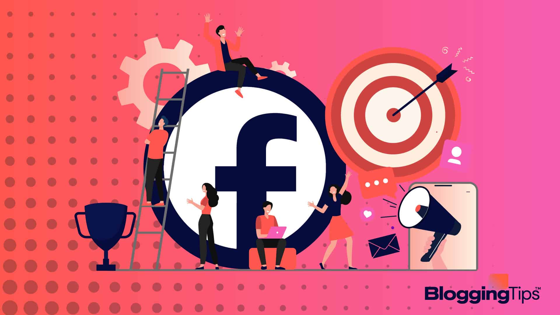 vector graphic showing an illustration of people learning how to market using facebook