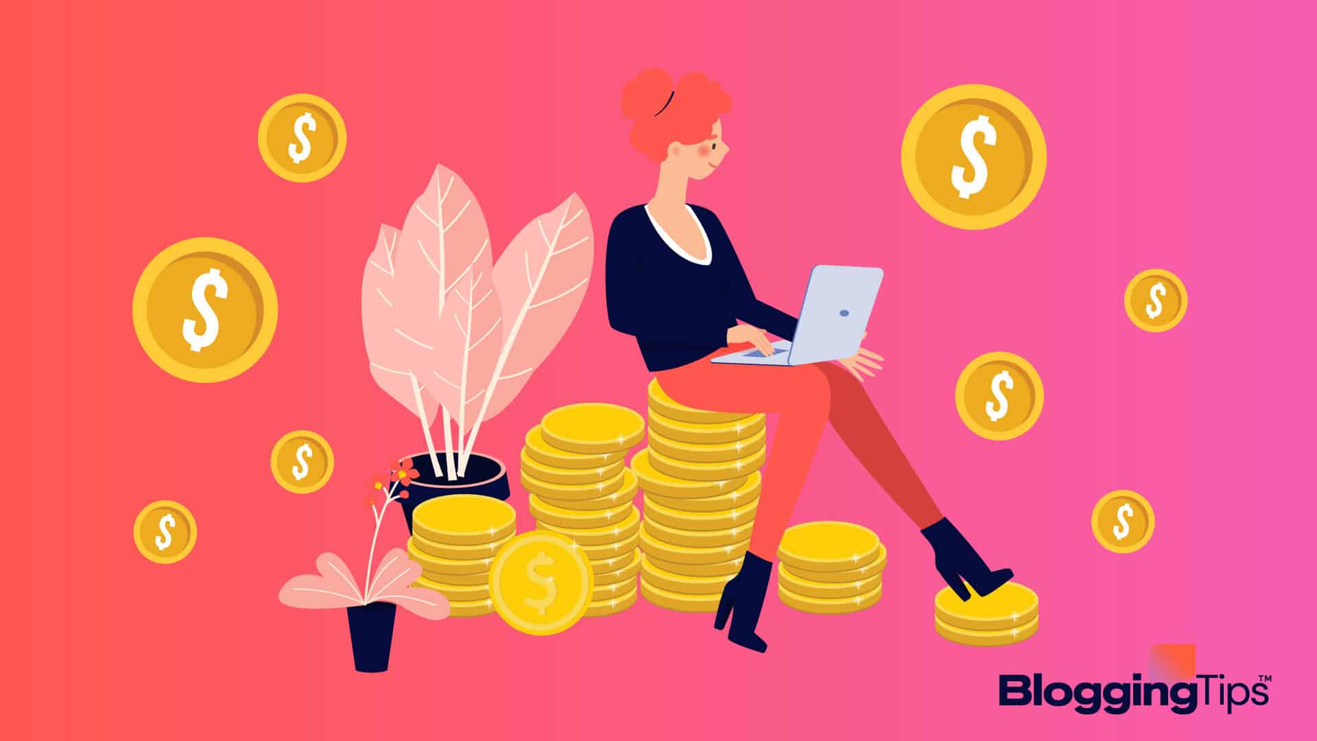 vector graphic showing an illustration of a woman working to succeed with affiliate marketing