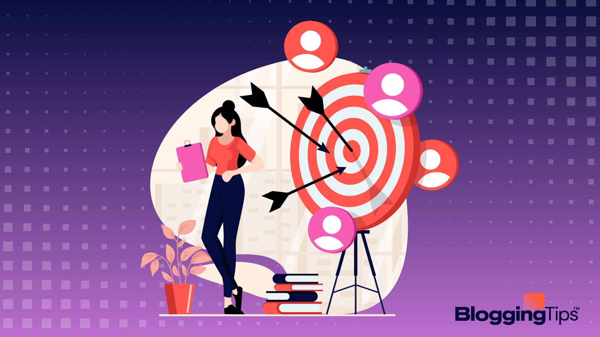 vector graphic showing an illustration of woman trying to get the bulls eye niche example